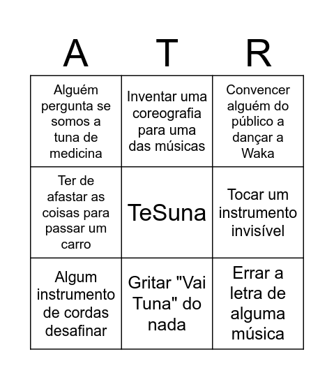 TeSuna Bingo Card