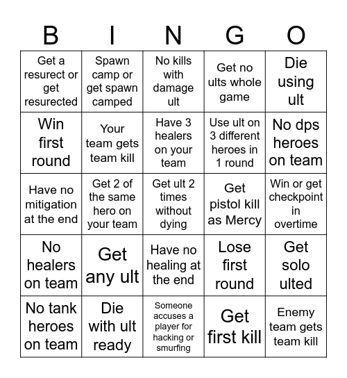 Overwatch 2 Mystery Heroes Bing Bingo Card