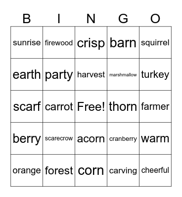 R FALL BINGO Card