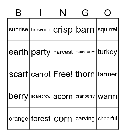 R FALL BINGO Card