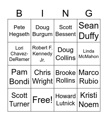 The Cabinet Bingo Card