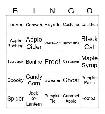 Autumn Bingo! Bingo Card