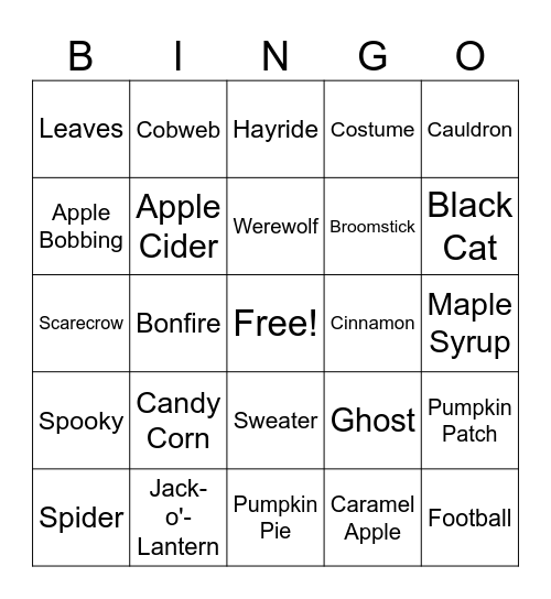 Autumn Bingo! Bingo Card