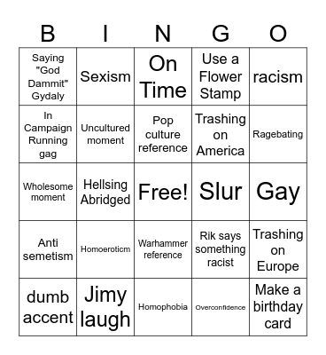 TGK Bingo Card
