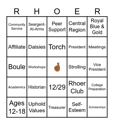 Rhoer Bingo Card