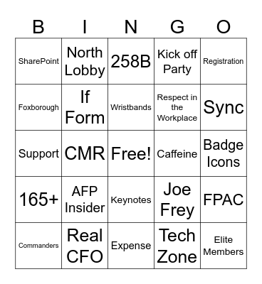 AFP Conference Staff Bingo Card
