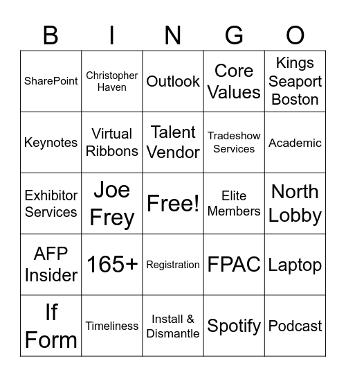 AFP Conference Staff Bingo Card
