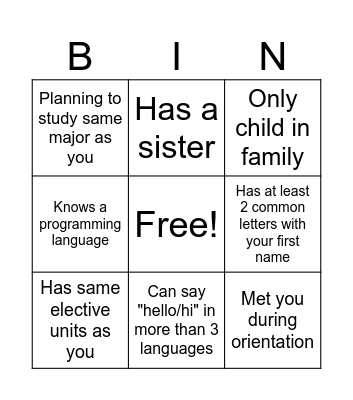 Untitled Bingo Card