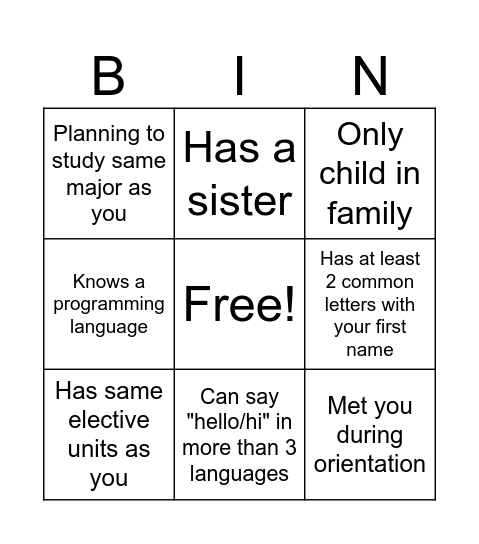 Untitled Bingo Card