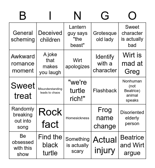 Over the Garden Wall101 Bingo Card