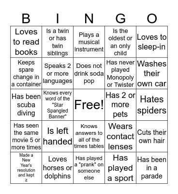 NEW YEAR'S PEOPLE BINGO Card