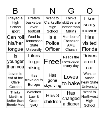 People Bingo Card