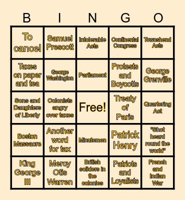 Chapter 8: The Road to War Bingo Card