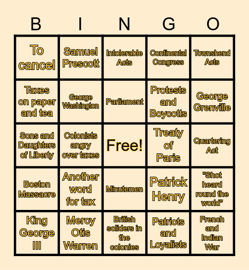 Chapter 8: The Road to War Bingo Card