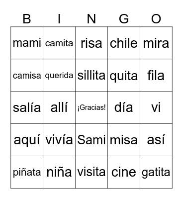 Sílabas con a-i Bingo Card
