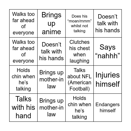 SPAG'S BUCKS BINGO CARD Bingo Card