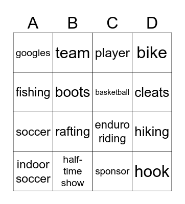 Sports Bingo Card