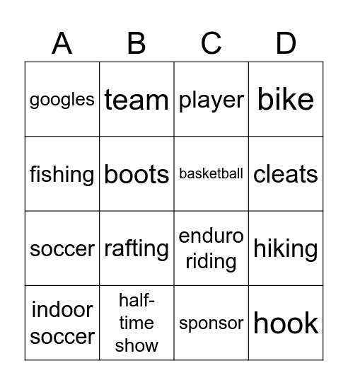 Sports Bingo Card