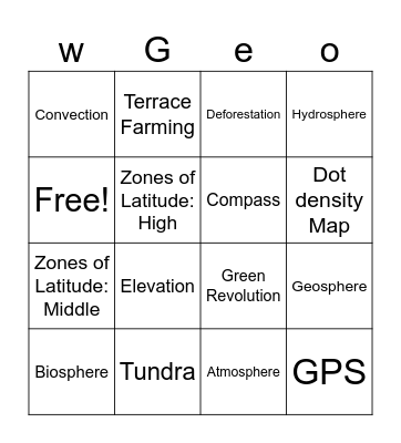 Mid Term Vocabulary Bingo Card