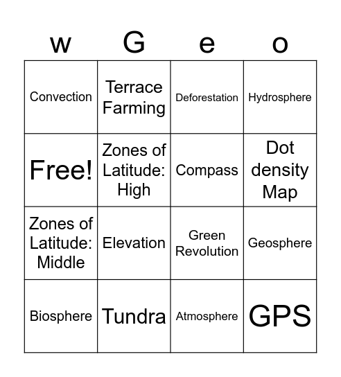 Mid Term Vocabulary Bingo Card