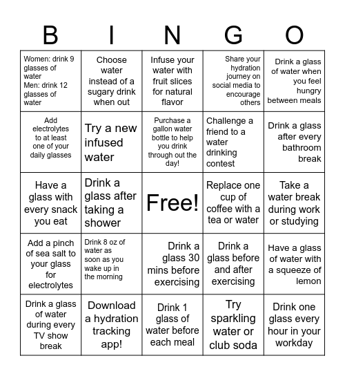 TruHealth Family Hydration Challenge Bingo! Bingo Card