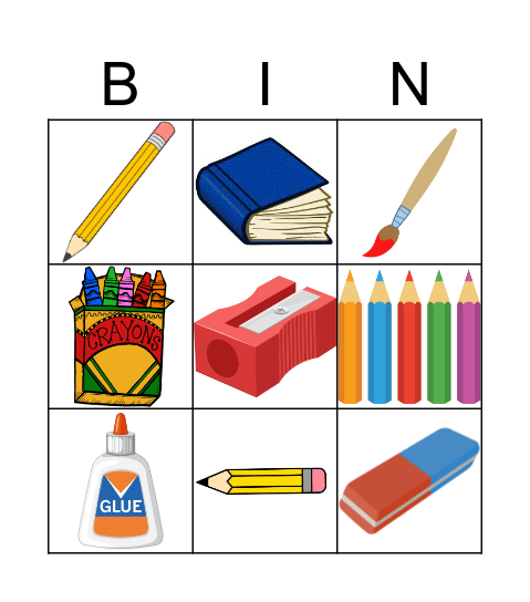 School supplies Bingo Card
