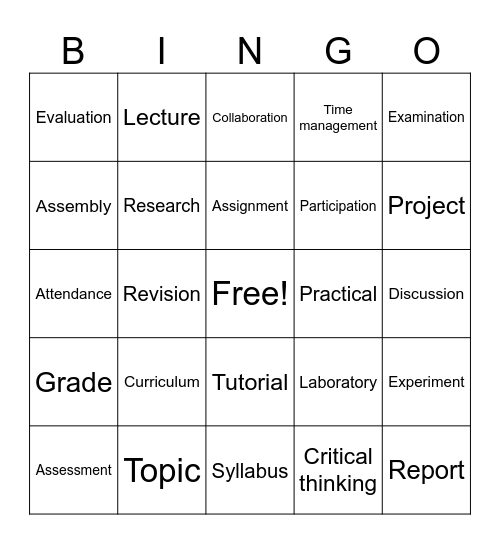 EDUCATION AND CLASSROOM VOCABULARY Bingo Card