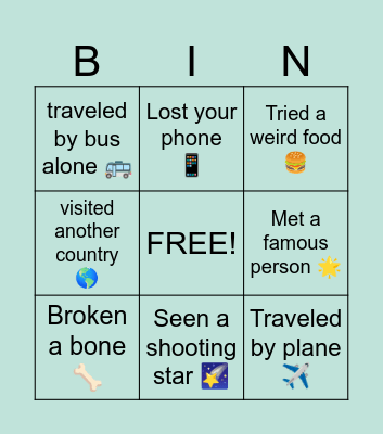 Experience Bingo! Bingo Card