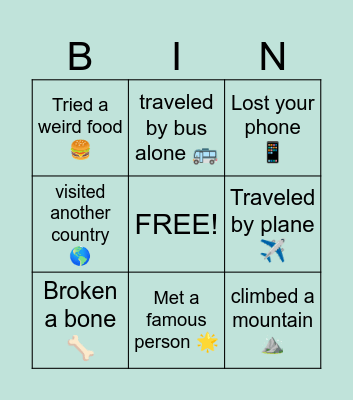 Experience Bingo! Bingo Card