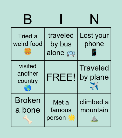 Experience Bingo! Bingo Card