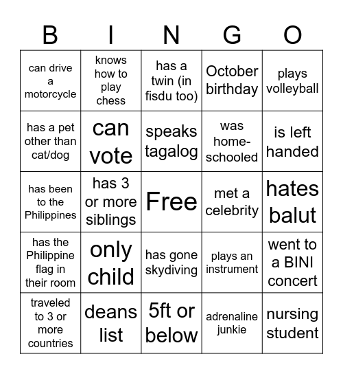 RED FAM HUMAN BINGO Card