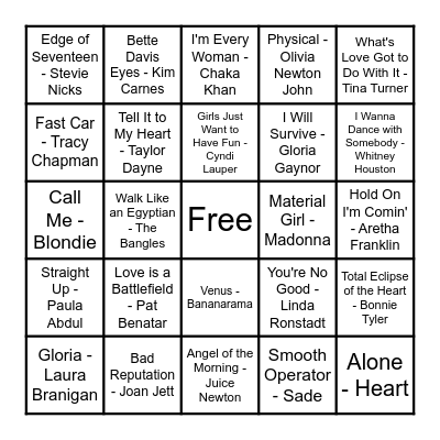 80's LADIES Bingo Card