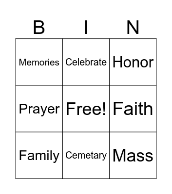 All Souls' Day Bingo Card