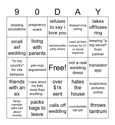 90 Day Fiance Bingo Card