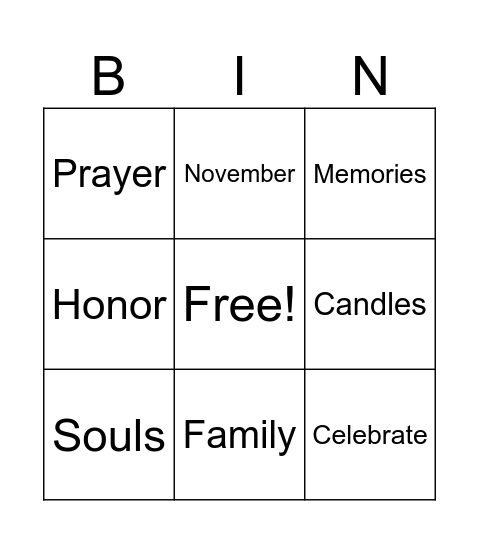All Souls' Day Bingo Card