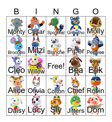 Animal Crossing Bingo Card