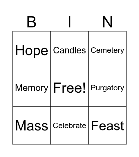 All Souls' Day Bingo Card