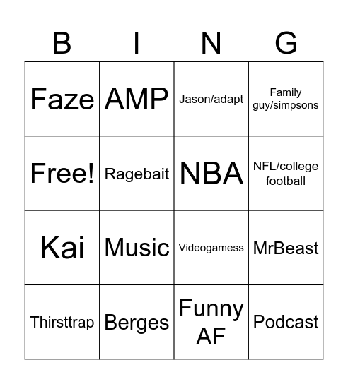 Untitled Bingo Card