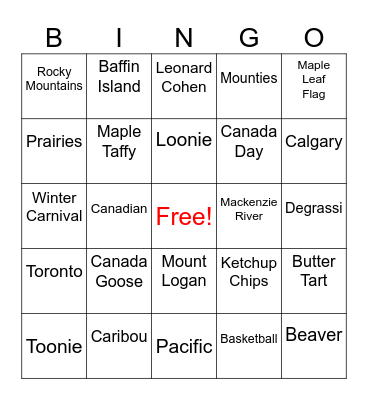 Canada! Bingo Card