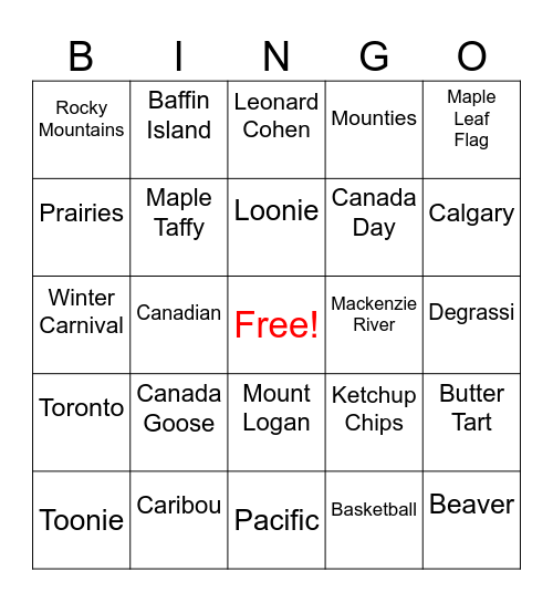 Canada! Bingo Card