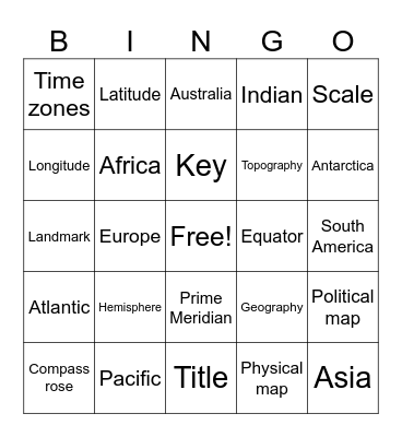Geography Bingo Card