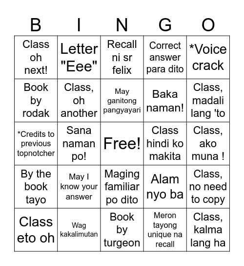 The Lemar Experience Bingo Card