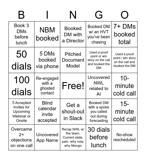 Revenue Raptors PGT Bingo Card