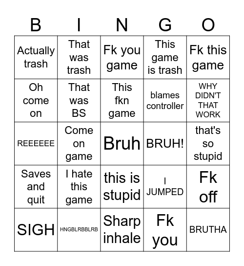 Bruh Silks a Song Bingo Card