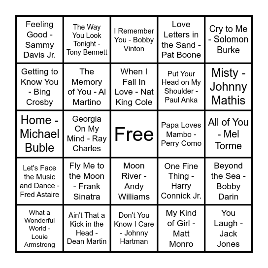 SWOONERS & CROONERS Bingo Card