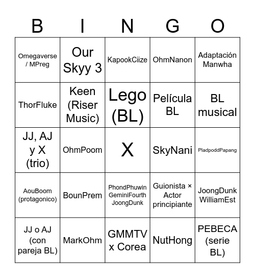 GMMTV Bingo Card
