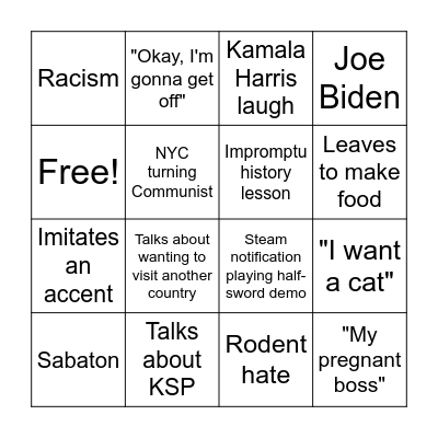 Discord Call with Andrew Bingo Card