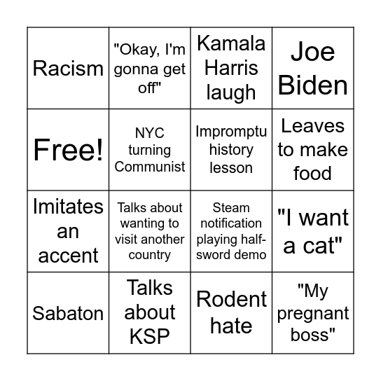 Discord Call with Andrew Bingo Card