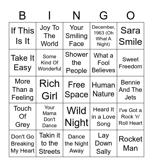 YACHT ROCK Bingo Card