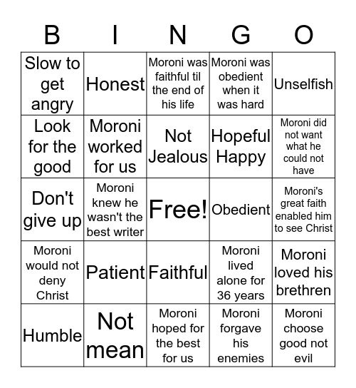 Charity Bingo Card